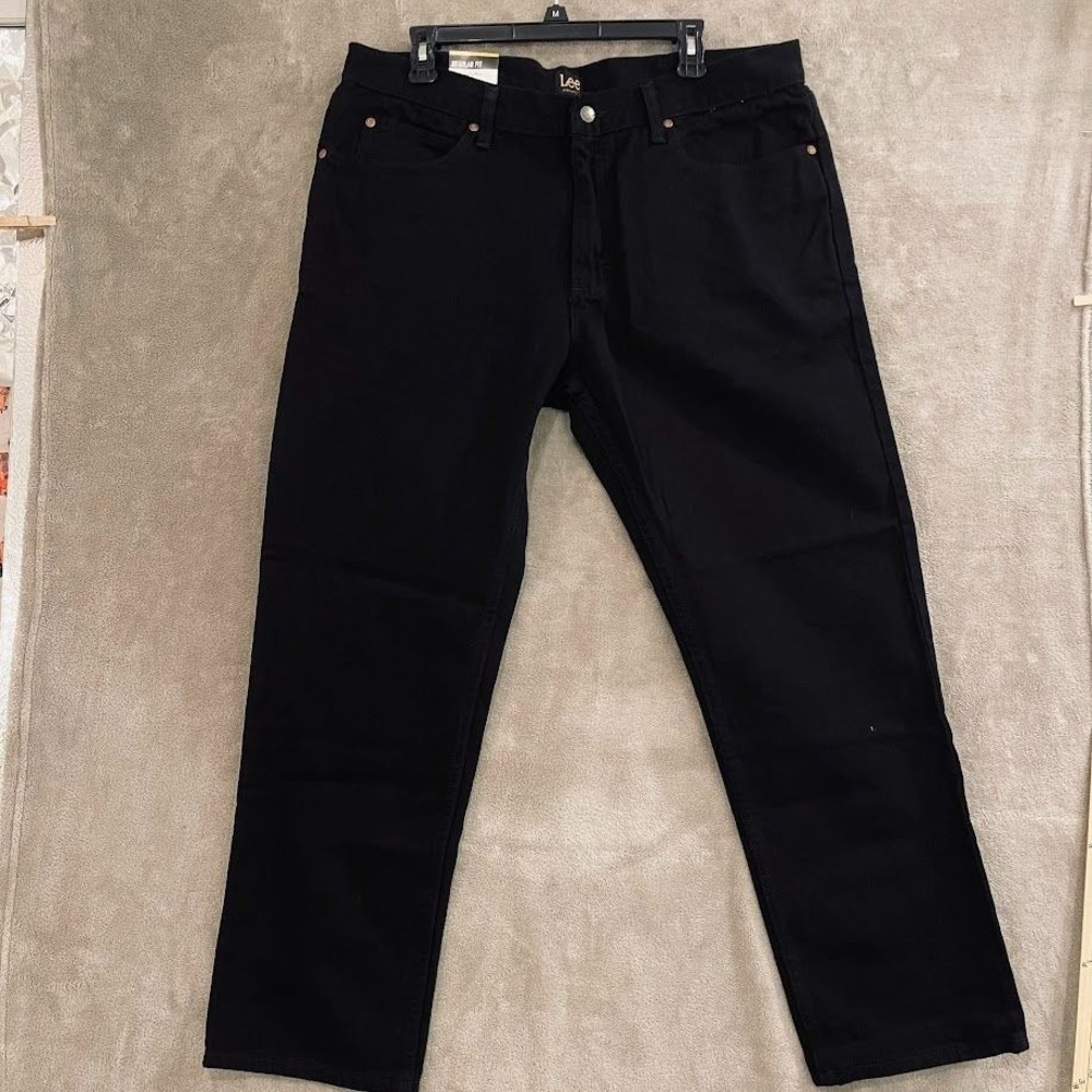 LOT OF 2 NWT Lee Mens Regular Fit Black Straight Leg Jeans 38X30 WORK OR PLAY